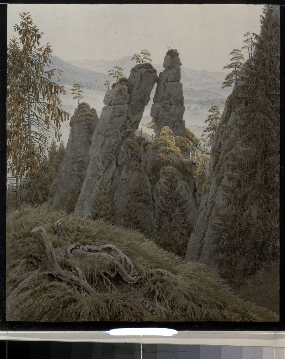Porten til steinene i Neurathen (Tyskland). (Klippportene i Neurathen). Verk av Caspar David Friedrich (1774-1840), akvarell på papir, mellom 1826 og 1828. Tysk kunst fra 1800-tallet, romantikk. State Hermitage, St. Petersburg. av Caspar David Friedrich