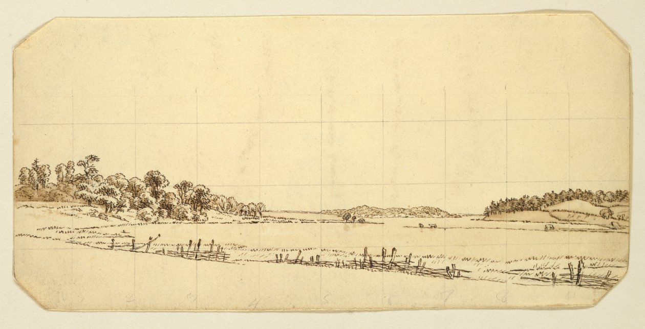 Lakeside, 1802-3 (penn og brunt blekk vask med blyant på papir) av Caspar David Friedrich
