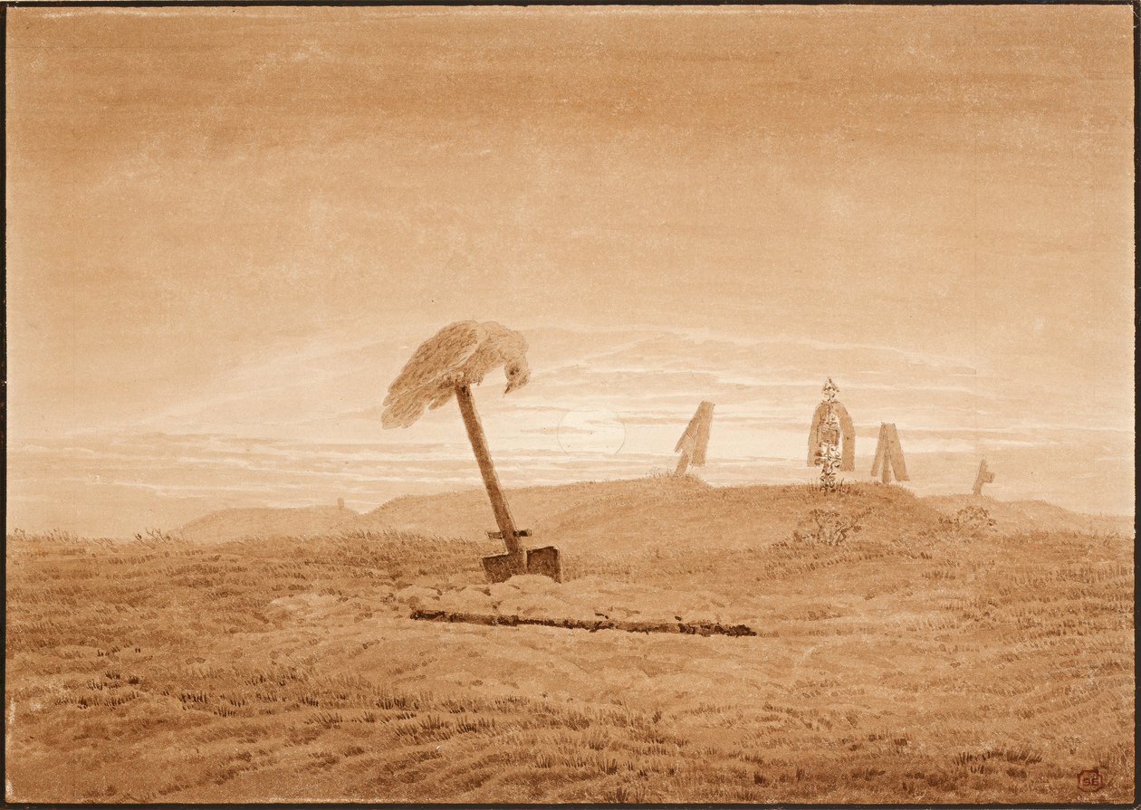 Landskap med graver, ca 1836 av Caspar David Friedrich