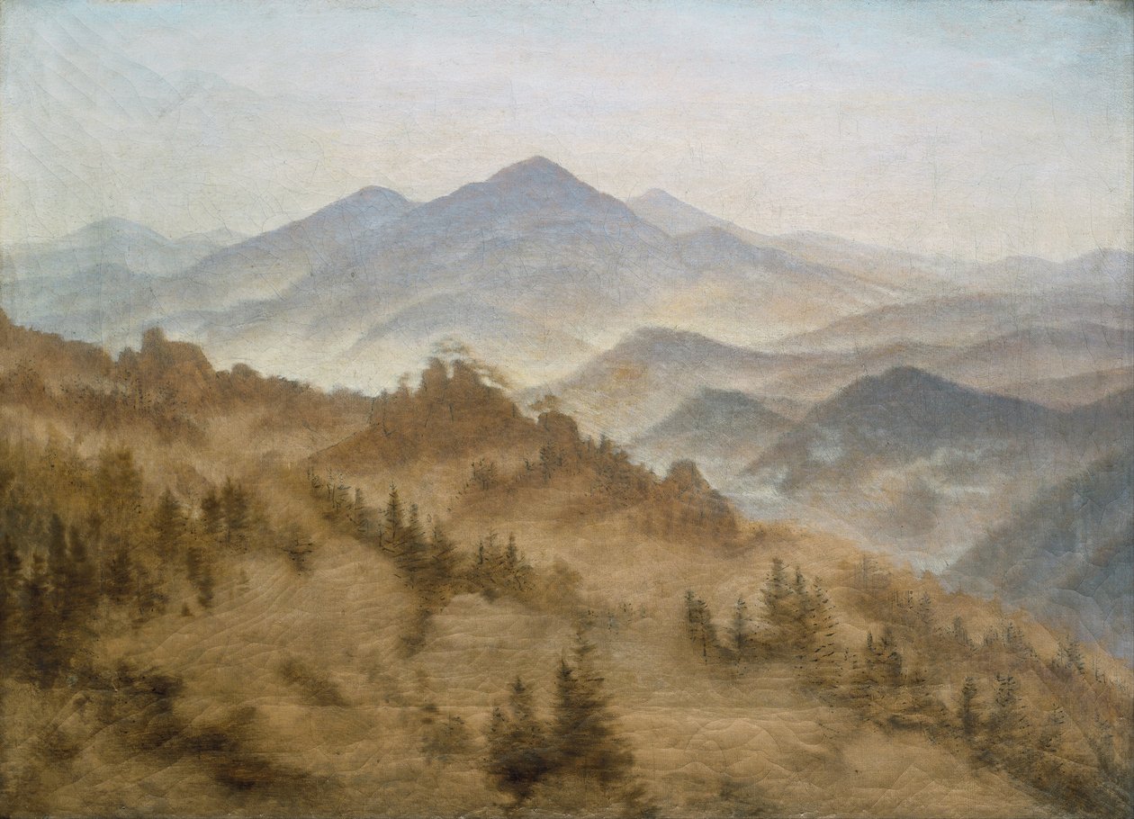 Landskap med Rosenberg i Bohemian Mountains av Caspar David Friedrich