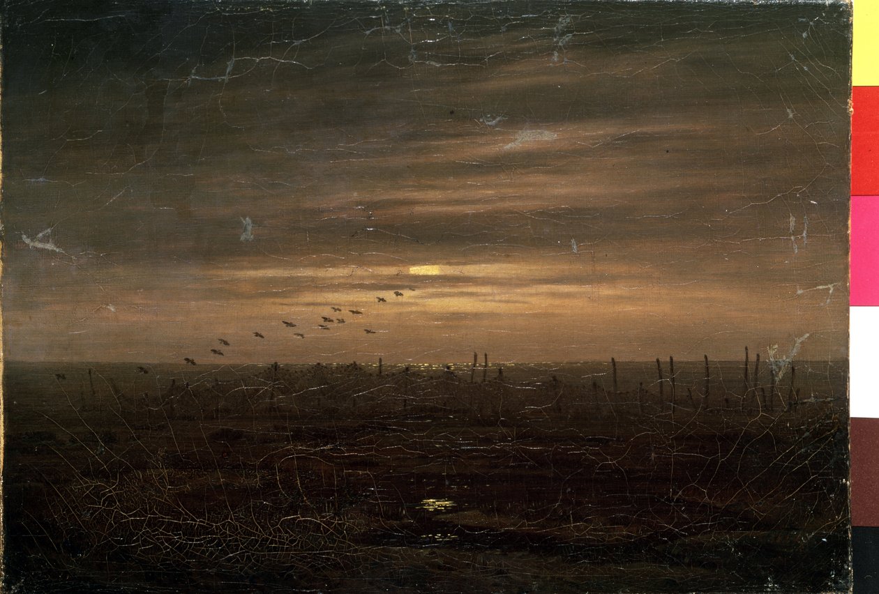 ""Fiskegarnene"" (Fiskegarn) Landskap ved solnedgang. Maleri av Caspar David Friedrich (1774-1840) 1800-tallets Hermitage Museum Saint Petersburg av Caspar David Friedrich