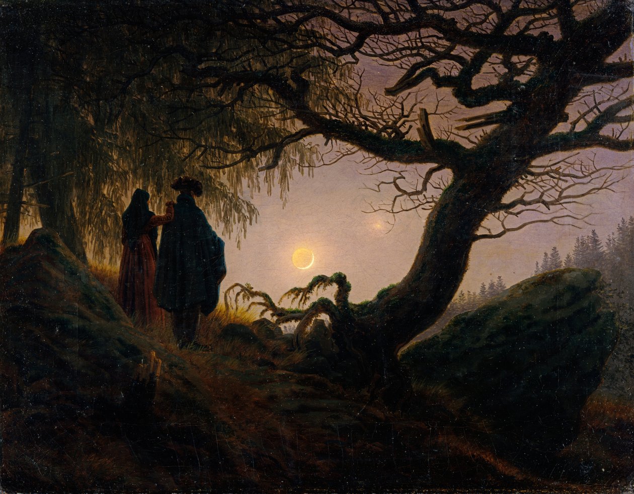 Mann og kvinne som betrakter månen av Caspar David Friedrich