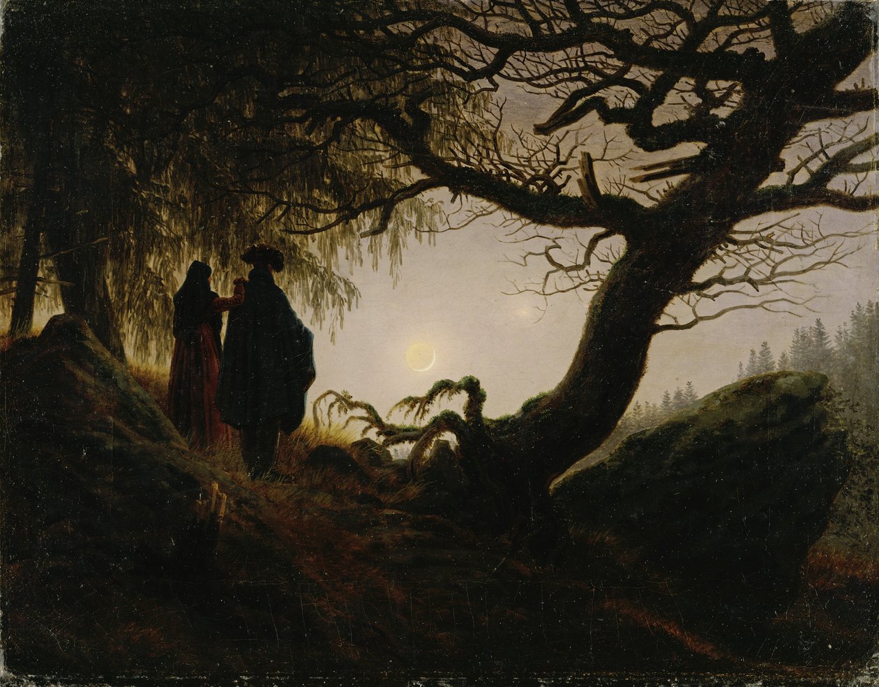 Mann og kvinne som betrakter månen av Caspar David Friedrich