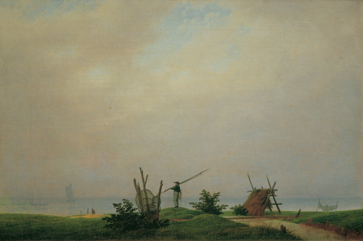 Sjøstrand med fiskere av Caspar David Friedrich