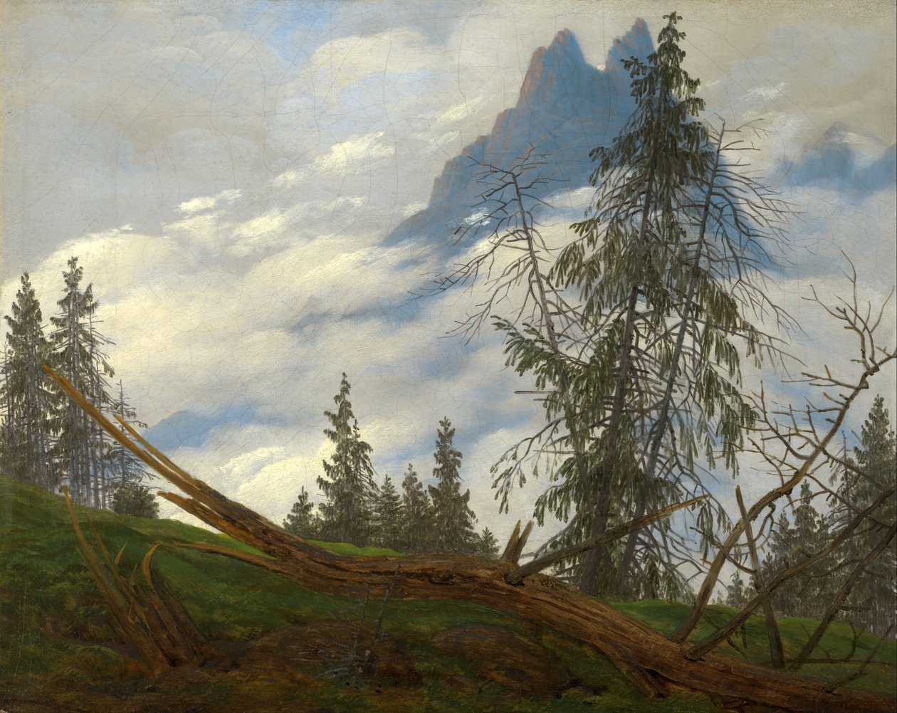 Fjelltopp med drivende skyer av Caspar David Friedrich