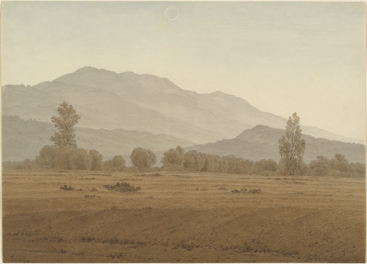 Nymåne eller solformørkelse over Riesengebirge-fjellene av Caspar David Friedrich