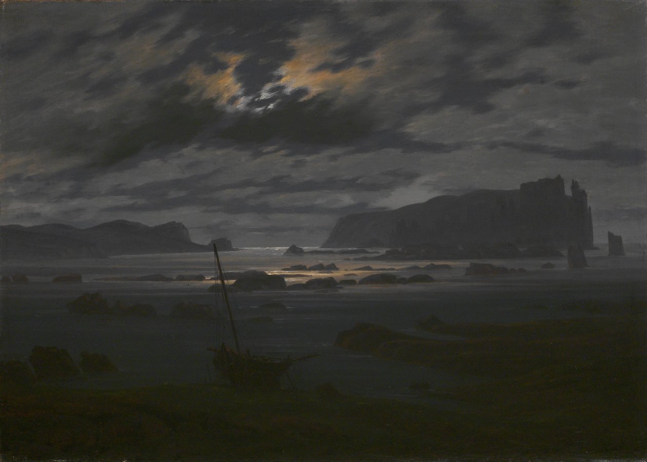 Nordsjøen i måneskinn, ca. 1823 av Caspar David Friedrich