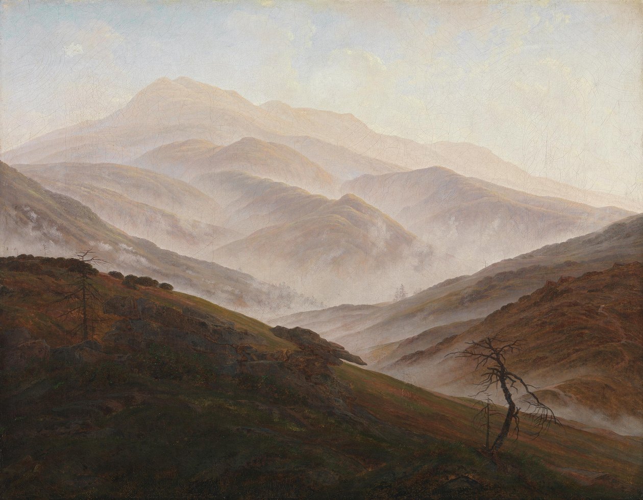Landskap i Kjempefjellene med stigende tåke av Caspar David Friedrich