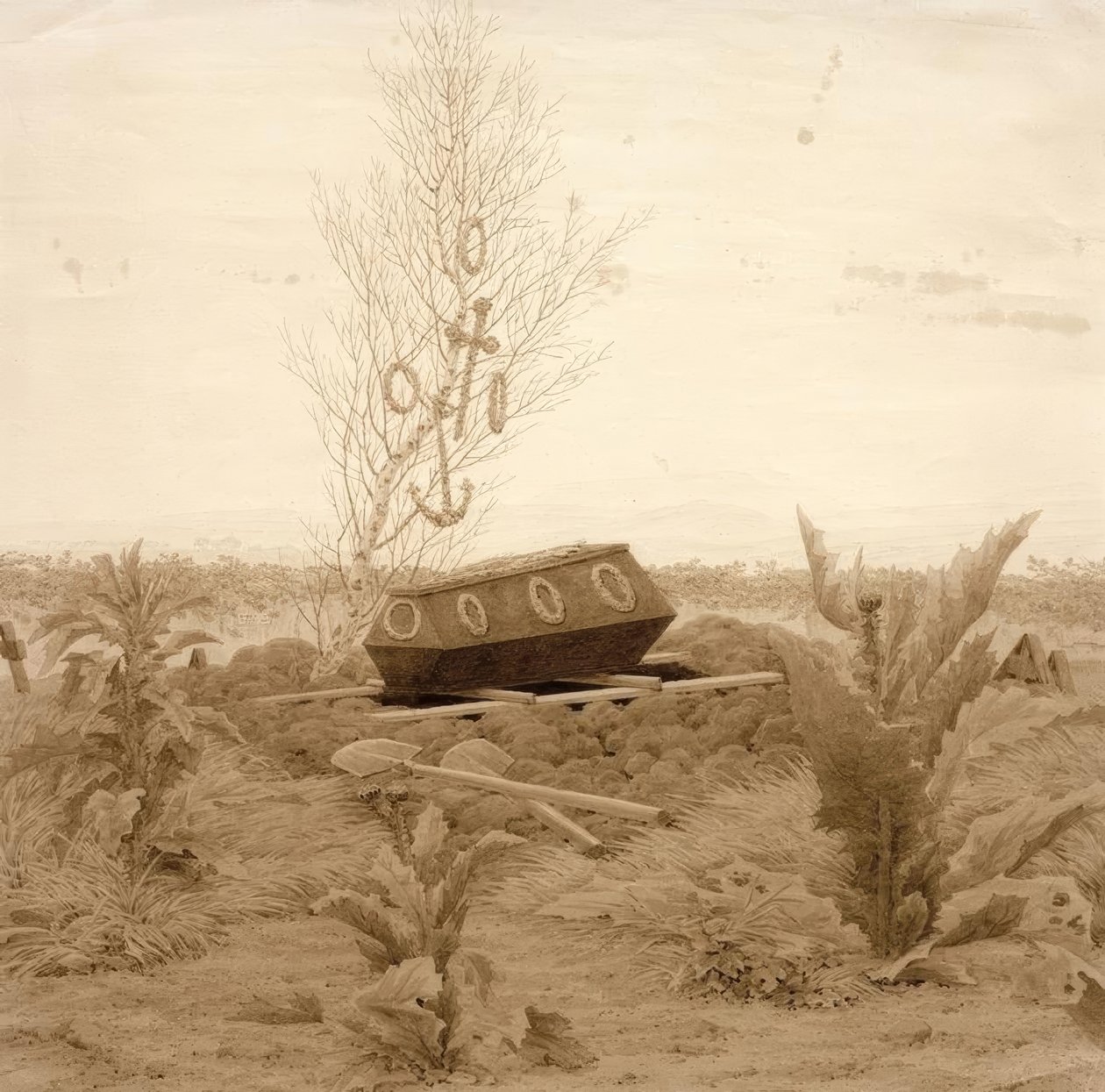 Kiste på en fersk grav av Caspar David Friedrich