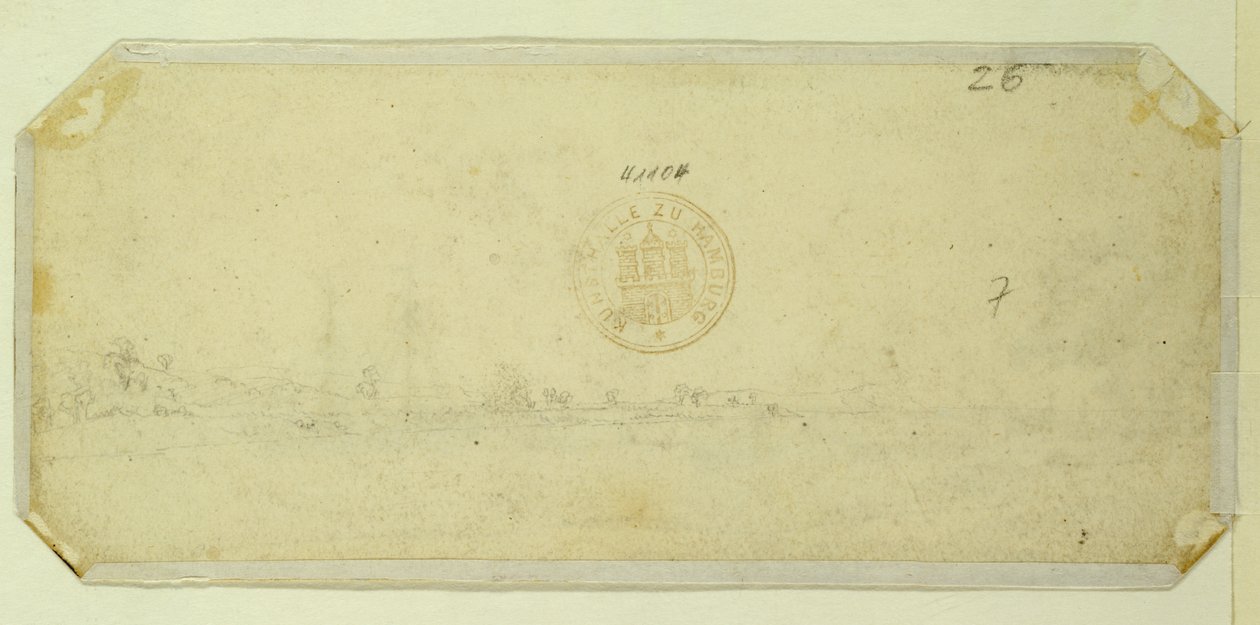 Skisse av et landskap fra baksiden av et maleri av Caspar David Friedrich