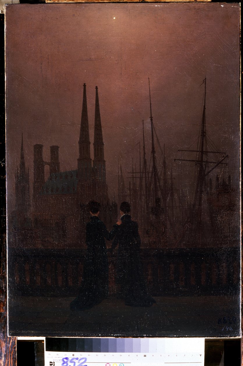""Kveld i havnen eller søstrene"" (Natt i en havn (søstre)) Maleri av Caspar David Friedrich (1774-1840) 1818-1820 Dim. 74x52 cm Eremitagemuseet, St. Petersburg av Caspar David Friedrich