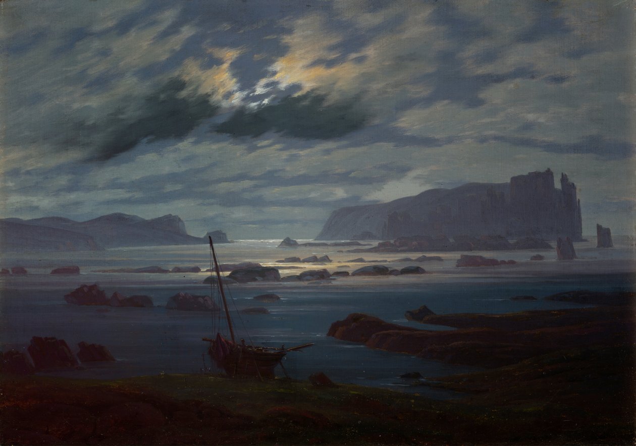 Nordsjøen i måneskinn, 1823-24 av Caspar David Friedrich