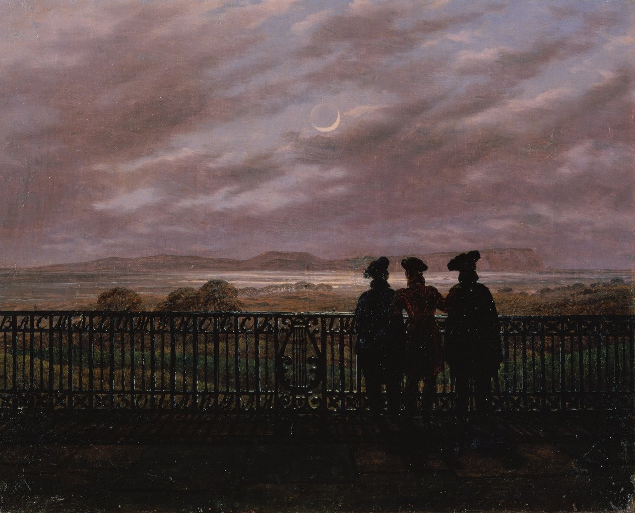 Poetene Vasily Andreyevich Zhukovsky (1783-1852), Sergeyevich Ivan Turgenev (1818-83) og Aleksandr Ivanovich Turgenev (ca. 1784-1846), sent på 1820-tallet (olje på lerret) av Caspar David Friedrich
