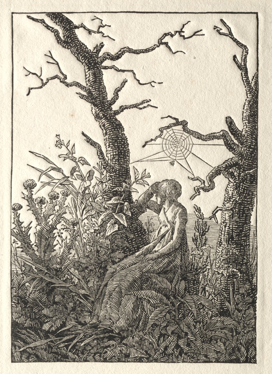 Kvinnen med edderkoppnettet mellom bare trær, 1803. av Caspar David Friedrich