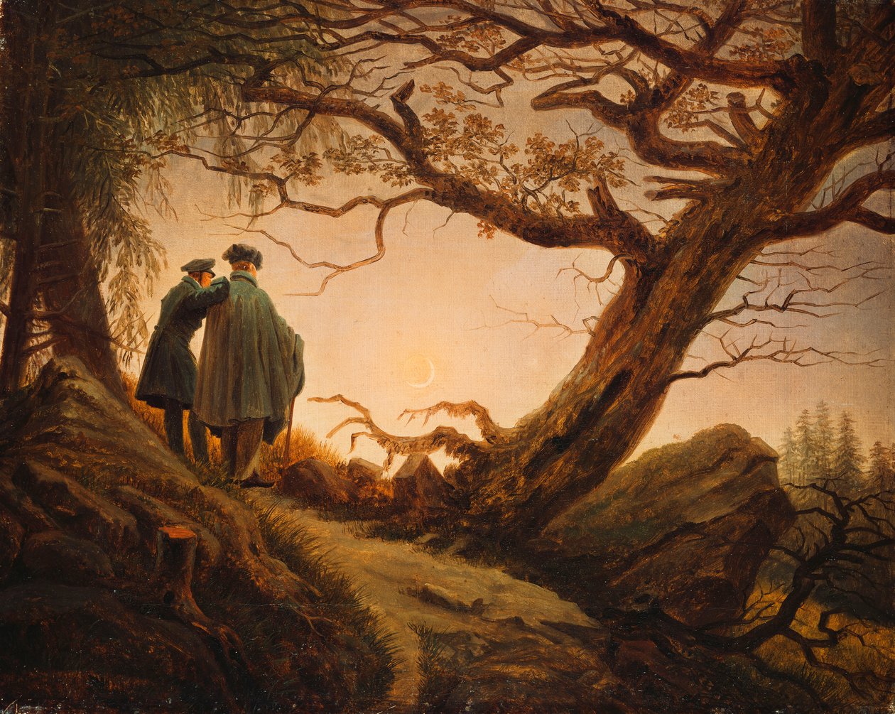 To menn i betraktning av månen; To menn som vurderer månen, ca. 1830 av Caspar David Friedrich