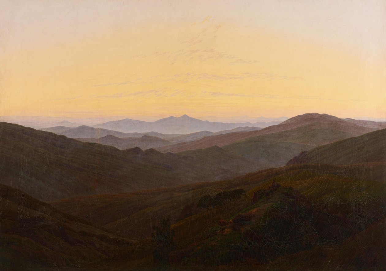Før soloppgang i fjellene av Caspar David Friedrich