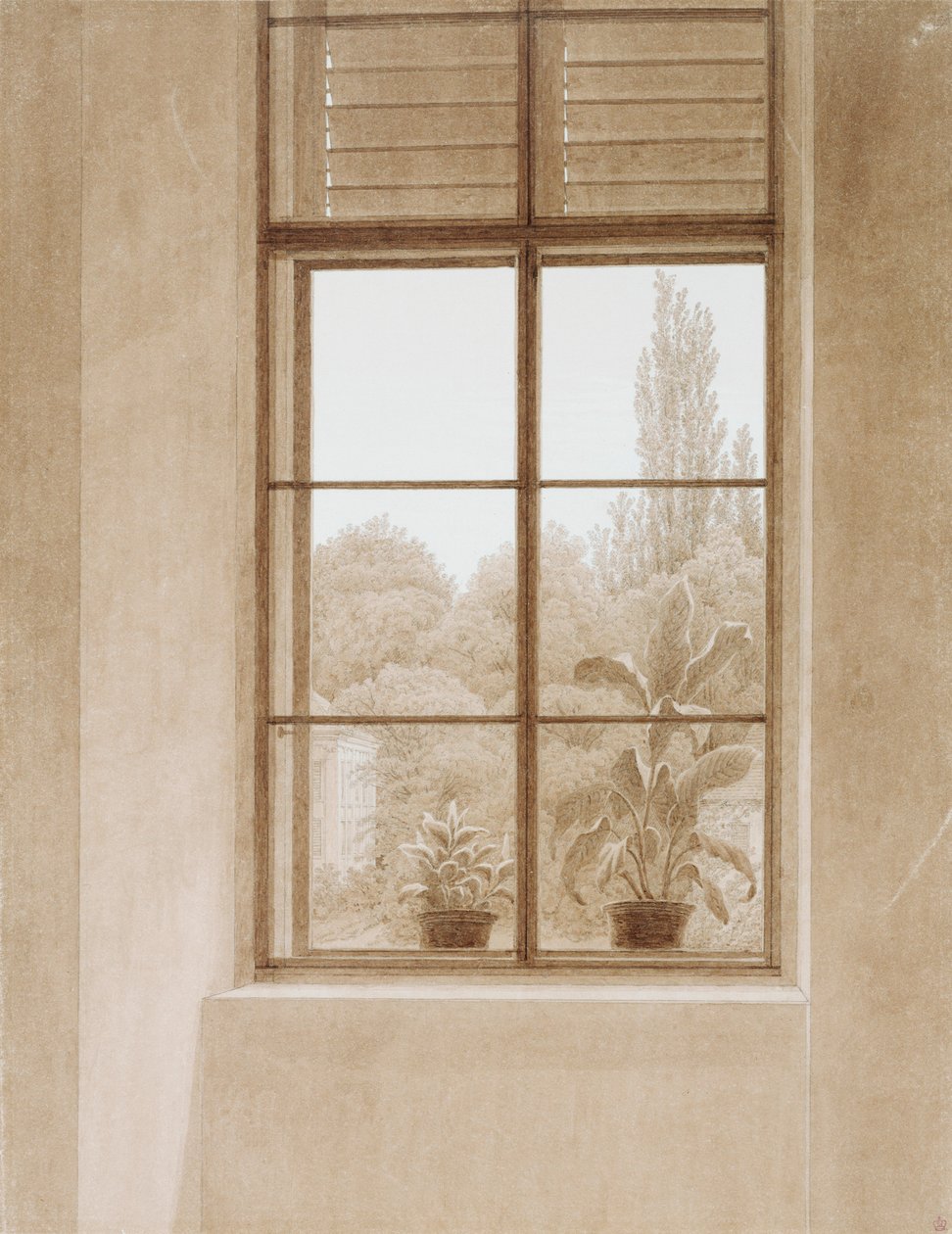 Vindu med utsikt over parken, 1810-1811. av Caspar David Friedrich
