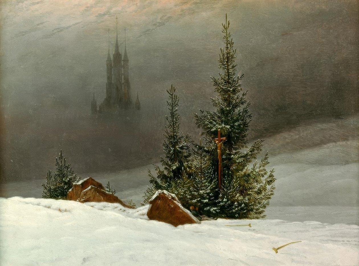 Vinterlandskap med kirke av Caspar David Friedrich