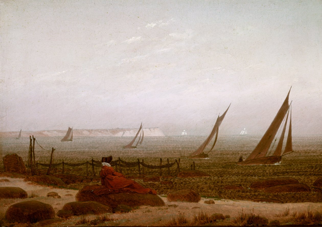 Kvinne på stranden ved Rugen av Caspar David Friedrich