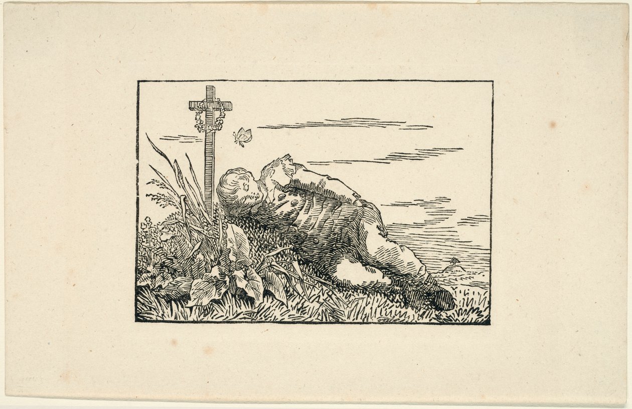 Ung mann ligger på en grav av Caspar David Friedrich