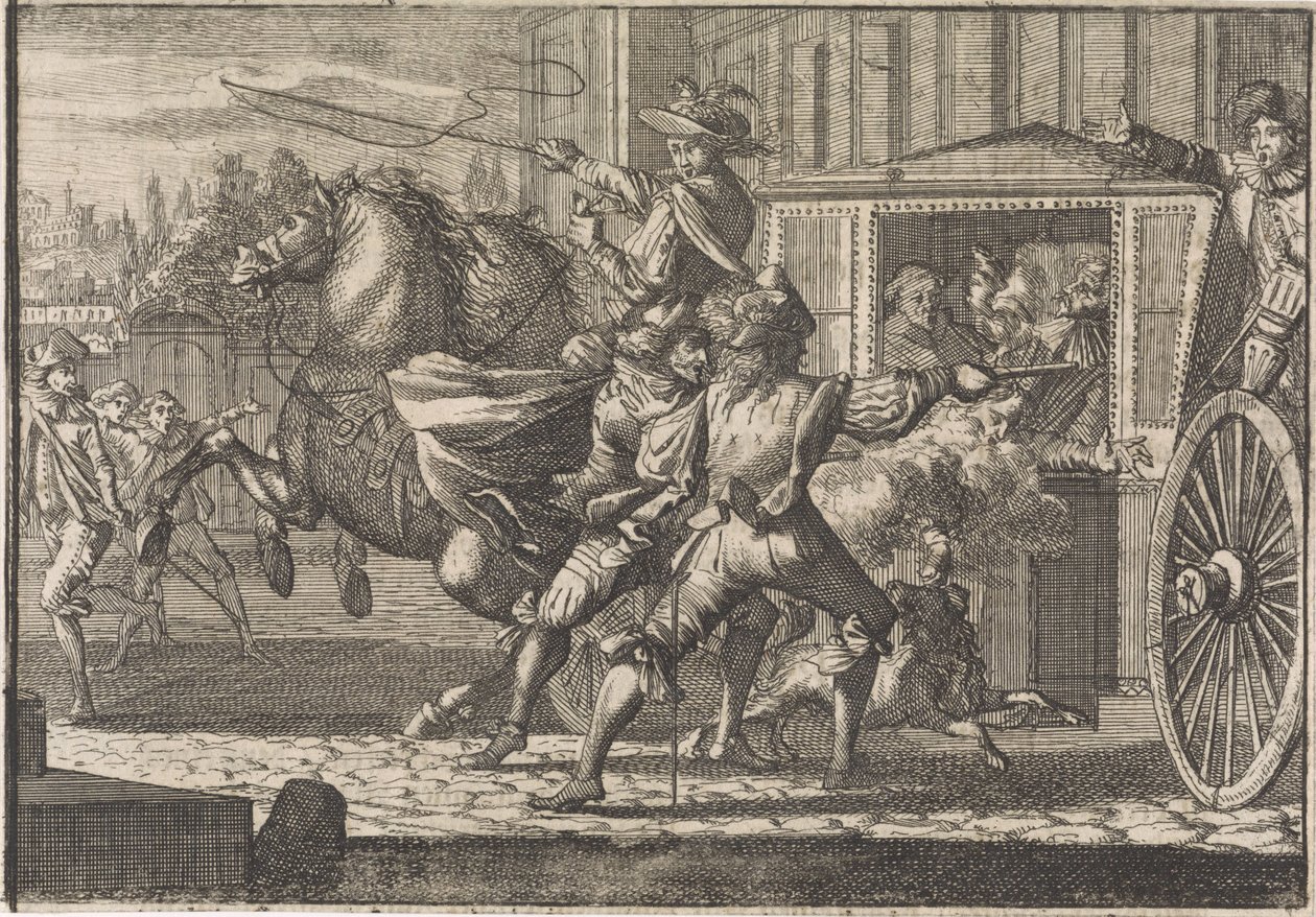 Angrep på Nicolau Monteiro, Prior av Cedofeita, i Romas gater av Caspar Luyken (attributed to)