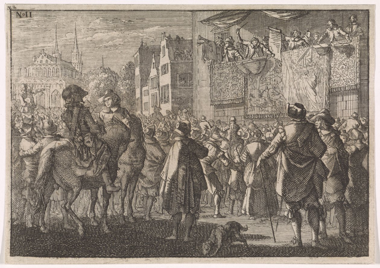 Proklamasjon av freden i Osnabrück i en by, 1648 av Caspar Luyken (attributed to)