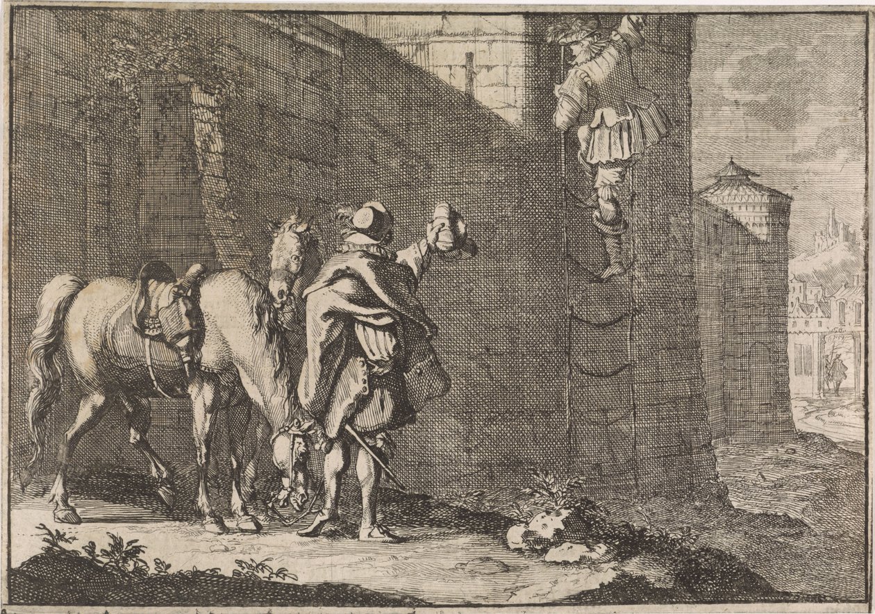 General Hans Georg von Arnim-Boitzenburg rømmer fra fengselet via en taulaster, 1638 av Caspar Luyken (attributed to)