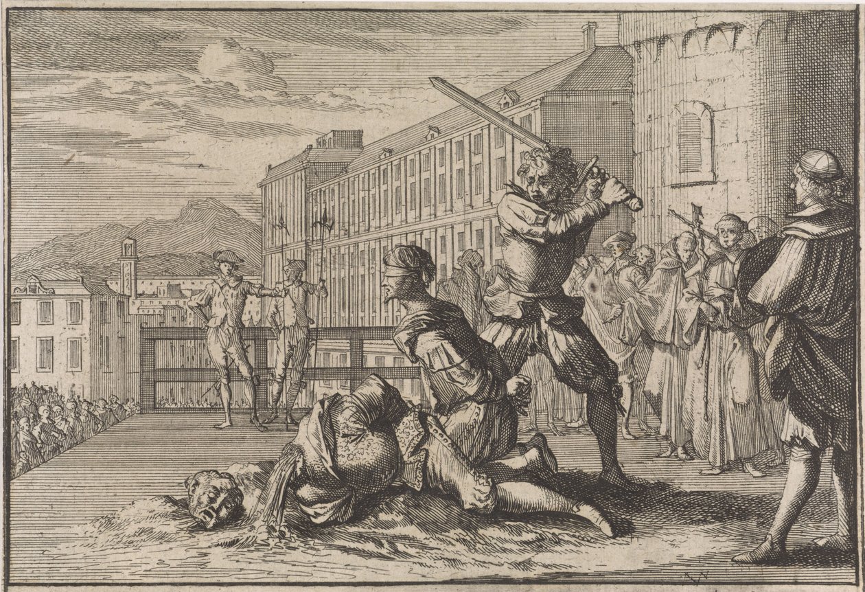 Halshugging av markisen av Cinq-Mars og François De Thou, 1642 av Caspar Luyken (attributed to)