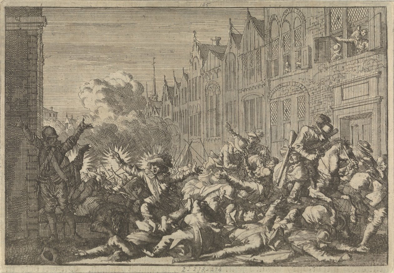 Angers okkupert av Mazarin-tilhengere overfalt av guvernør De Rohans ti våpen, 1652 av Caspar Luyken