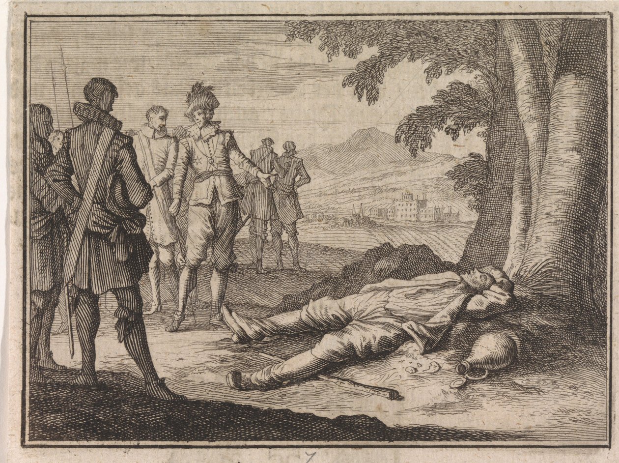 Filip den gode finner en beruset bonde under et tre av Caspar Luyken
