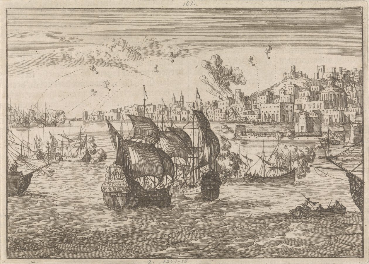 Genova bombardert av den franske flåten, 1684 av Caspar Luyken