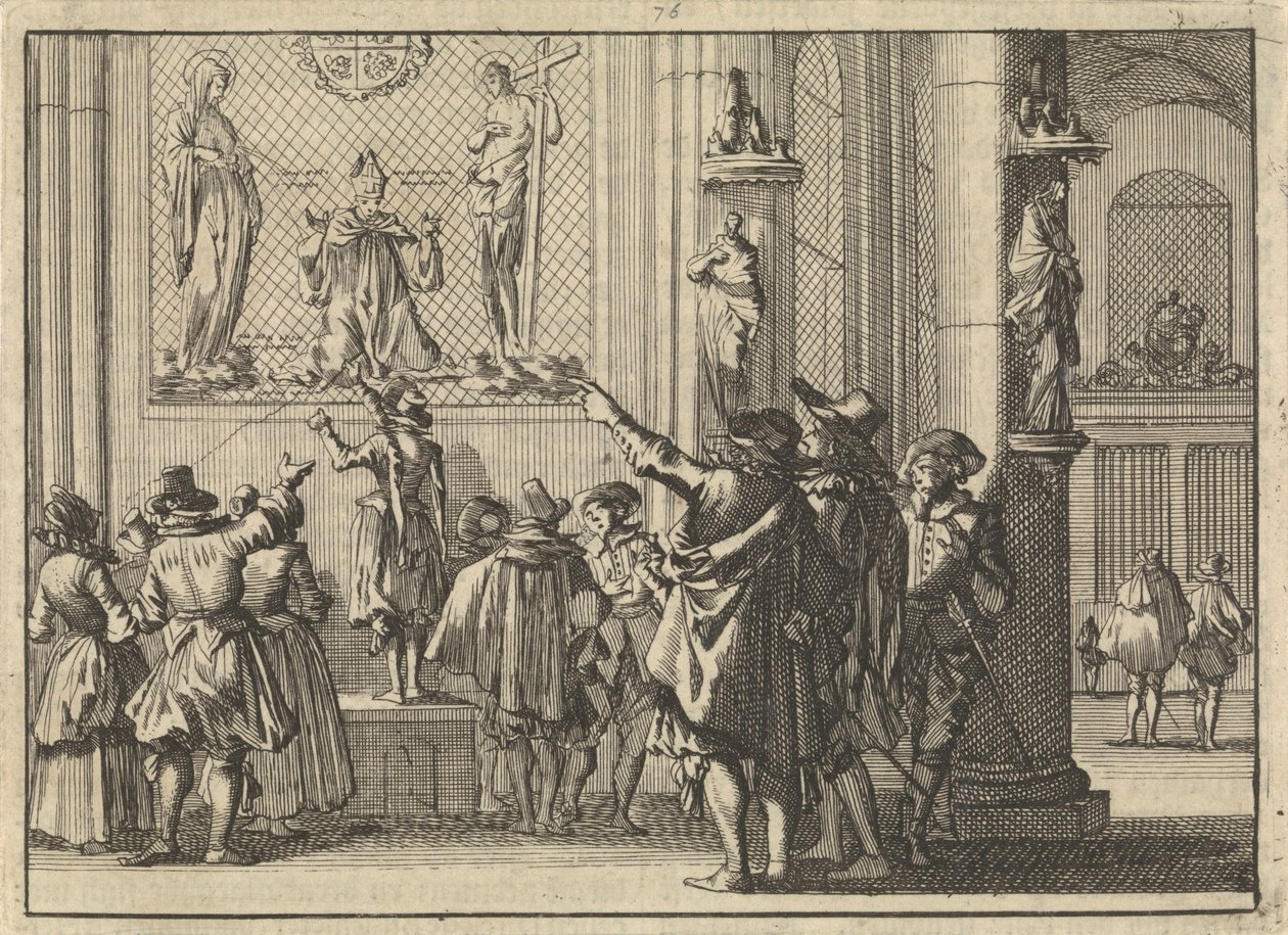 Malt vindu, funnet etter erobringen av Den Bosch i kirken der, som viser biskop Gisbertus Marius mellom Kristus og Maria, 1629 av Caspar Luyken