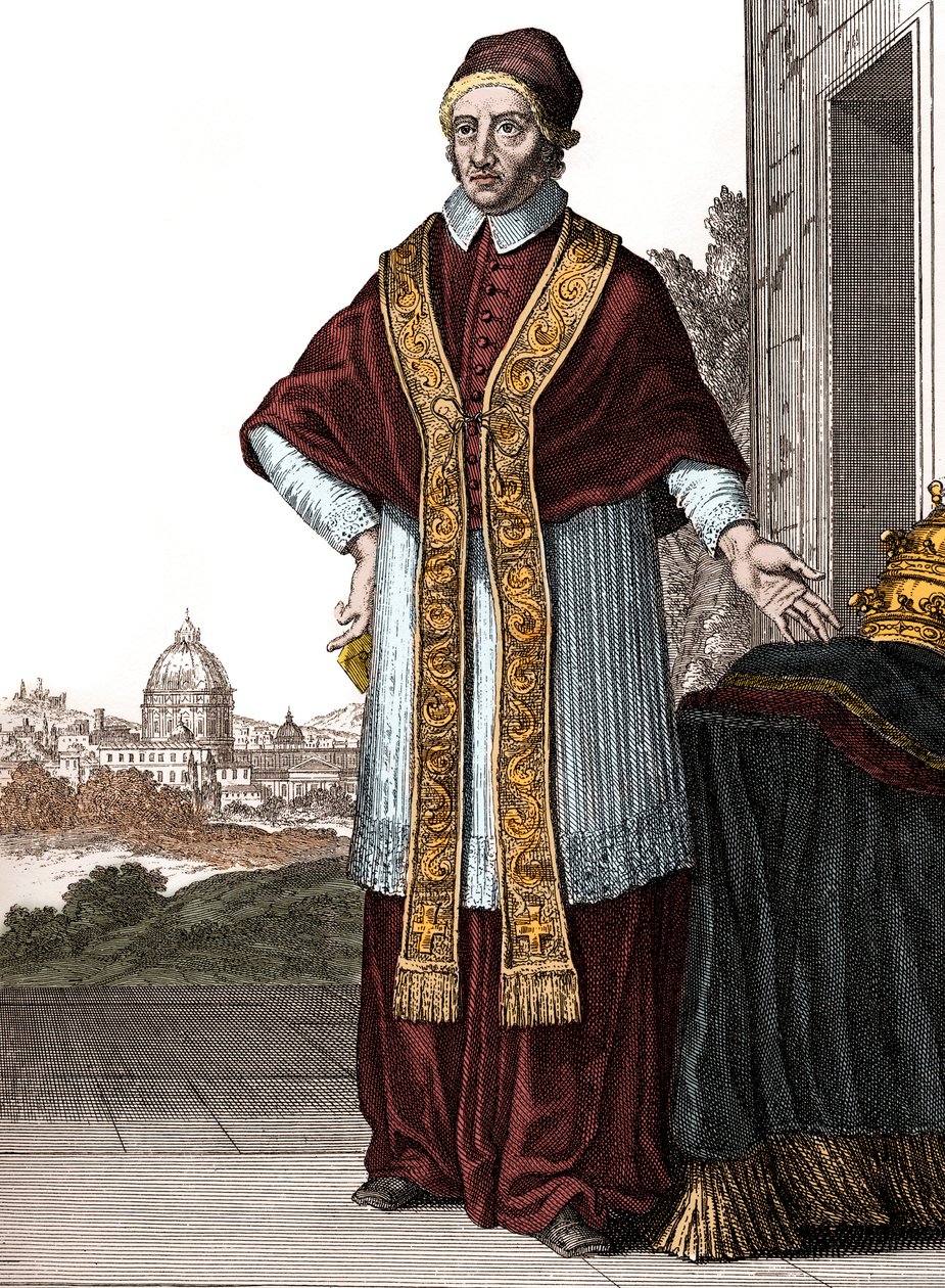 Portrett av pave Clement XI (Clemente ou Clemens) (pave fra 1700 til 1721) - Tegninger av Caspar Luyken - Gravert og utgitt av Christoph Weigel (Nürnberg 1703) av Caspar Luyken