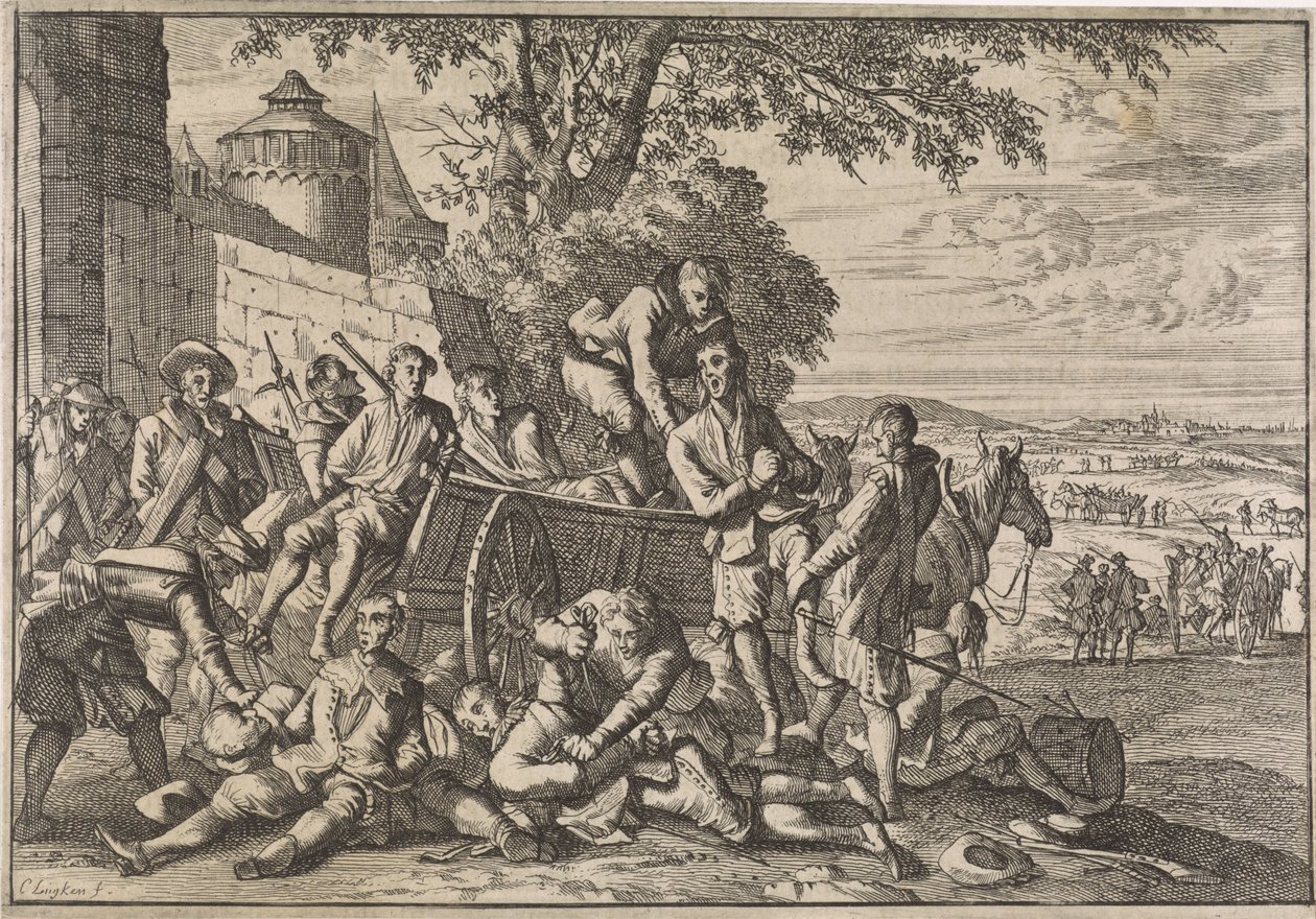 Spanske soldater blir lastet på vogner og fraktet bort, 1641 av Caspar Luyken