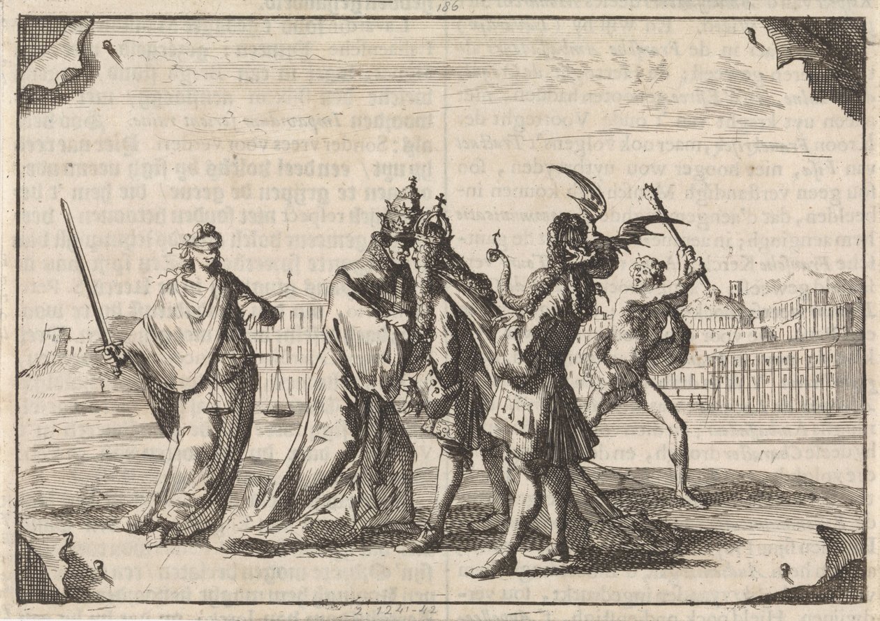 Tegneserie om slaget mellom Ludvig XIV og pave Innocens XI, 1687 av Caspar Luyken