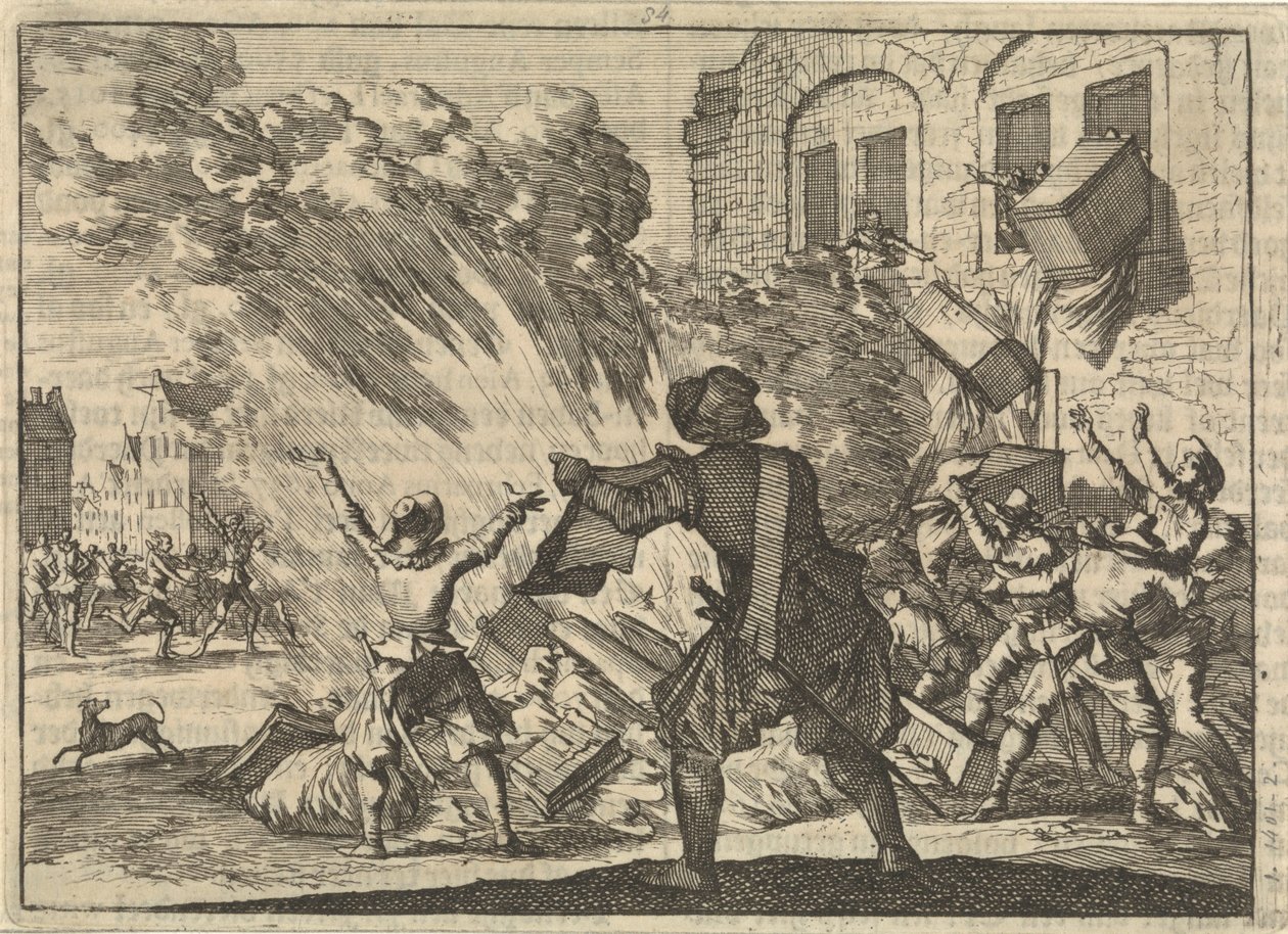 Tolhuis i Lyon blir plyndret som et resultat av økte særavgifter, 1625 av Caspar Luyken