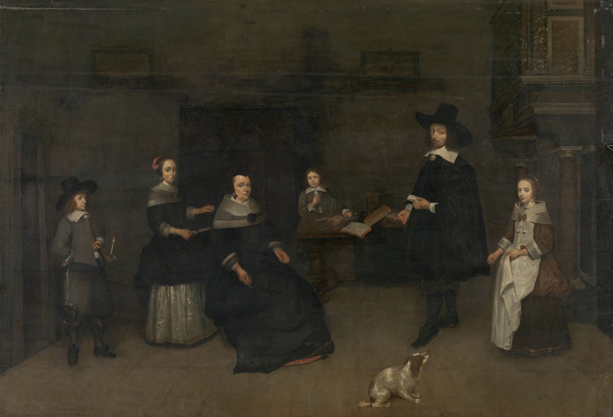 Familiescene av Caspar Netscher (attributed to)