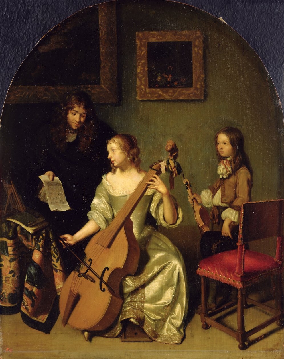 Bassviolspilleren, 1665 av Caspar Netscher