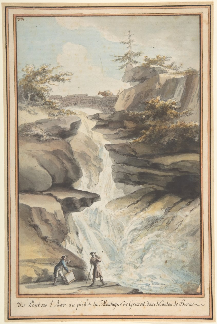 En bro over Aar, ved foten av Grimsel, i kantonen Bern, ca. 1775. av Caspar Wolf