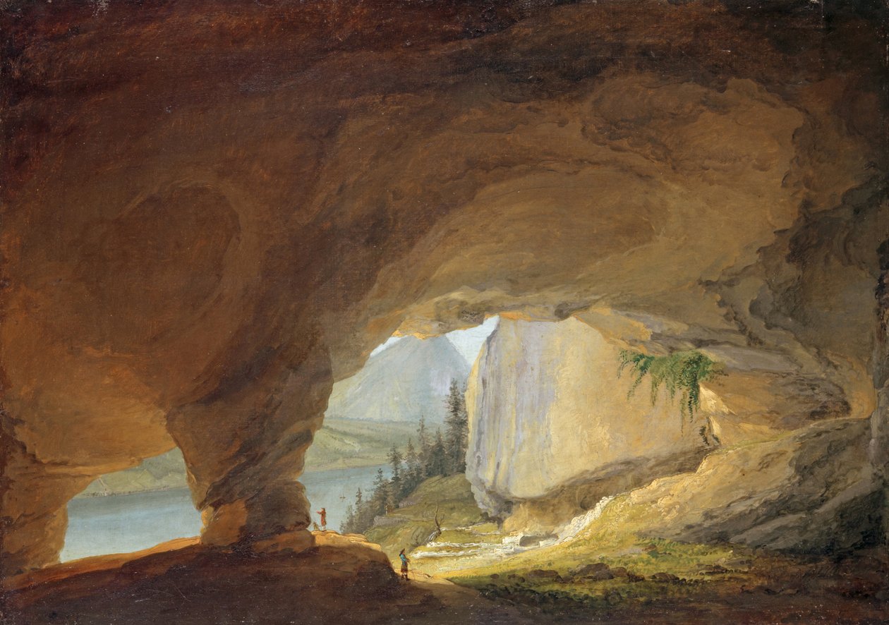 Utsikt fra Beatus-hulen ved innsjøen Thun, 1776 av Caspar Wolf