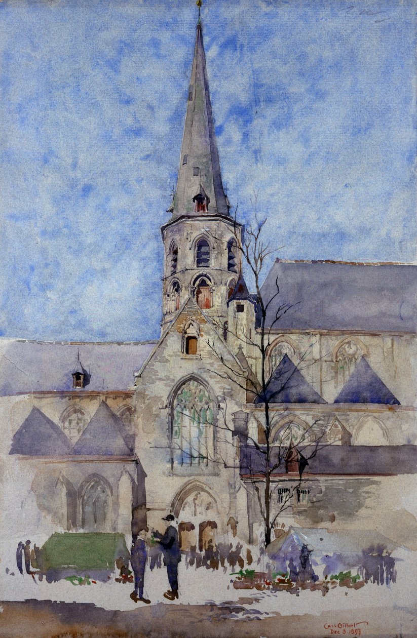 A Market Day Church of St. Jacques, Gent, Belgia, 1897. av Cass Gilbert