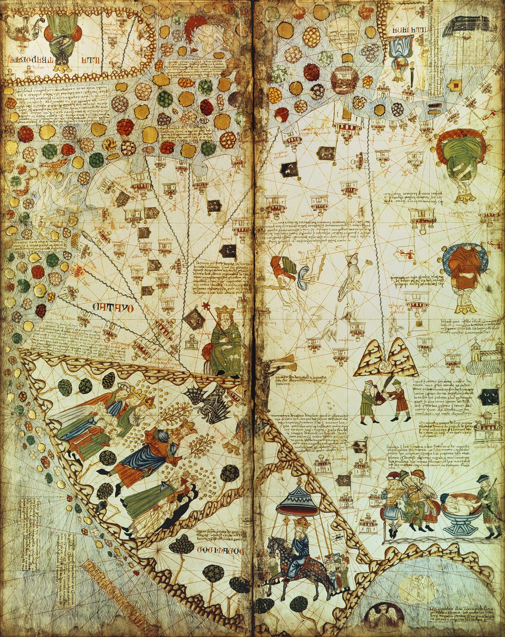 7249 Esp.30 f.2v-3 Detalj fra et katalansk verdenskart, 1375 av Catalan School