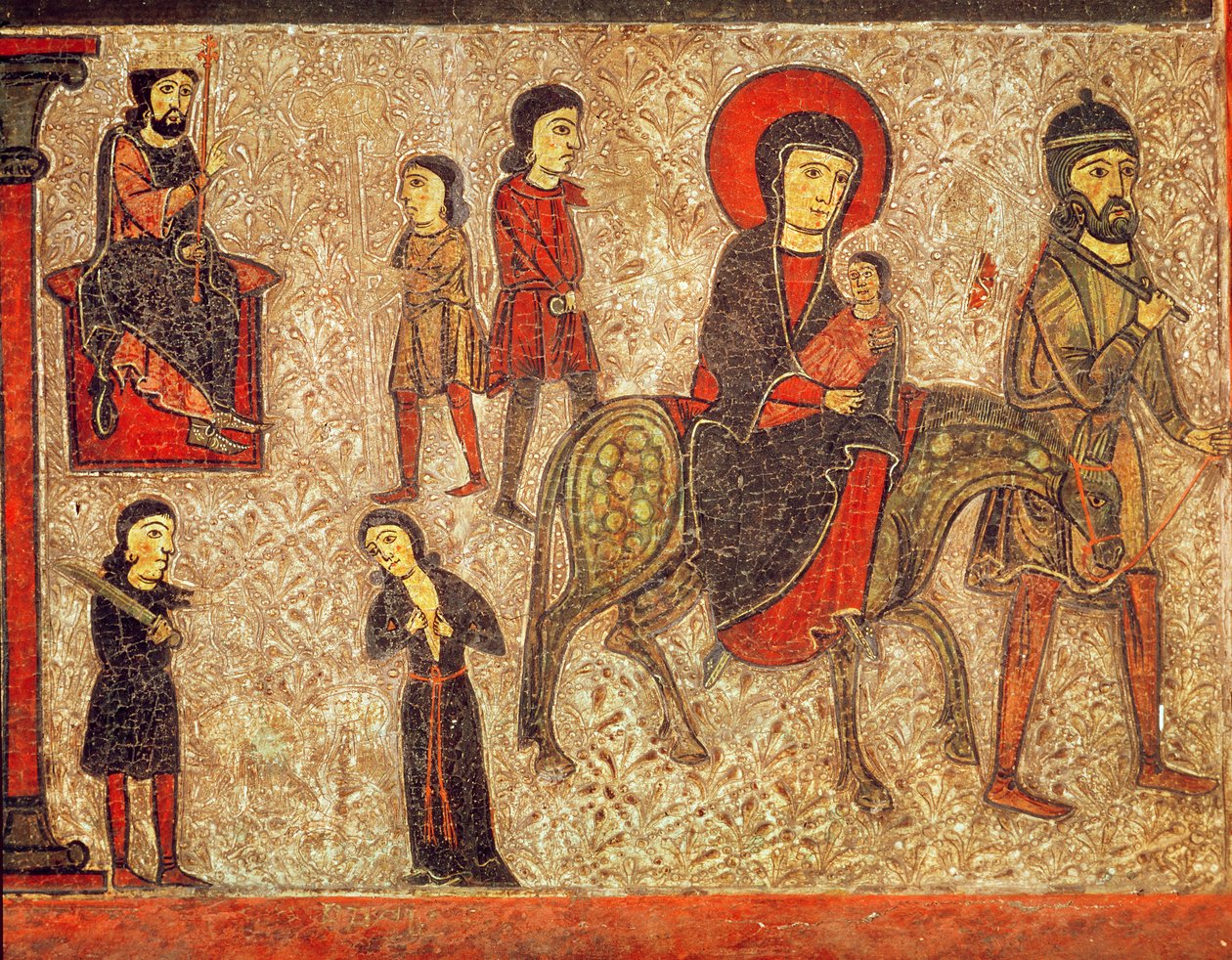 The Flight into Egypt, detalj fra en altertavle dedikert til Jomfruen (tempera på panel) av Catalan School