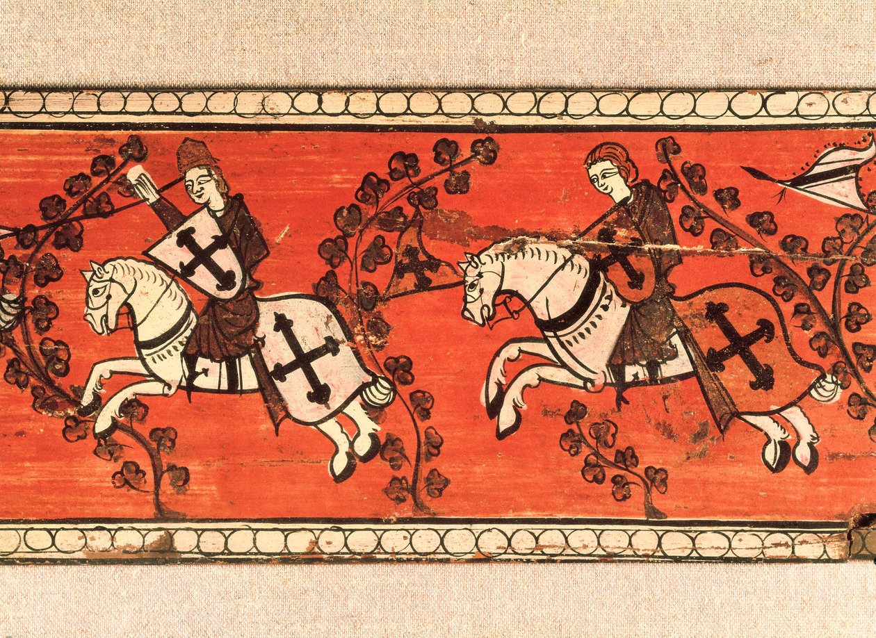 Riddere bærer flagg. Tempera på tre fra dekorasjonen av et tak. 1200-tallet. av Catalan School