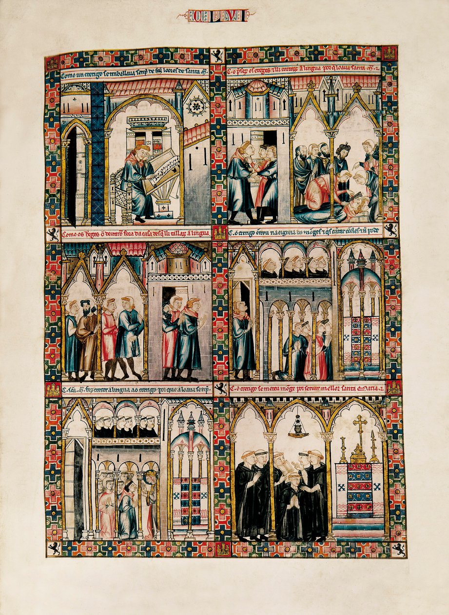 Miniatyrer dedikert til Saint Mary og hennes mirakler, fra Las Cantigas de Santa María (Sanger of Saint Mary), Fol. 156 av Catalan School