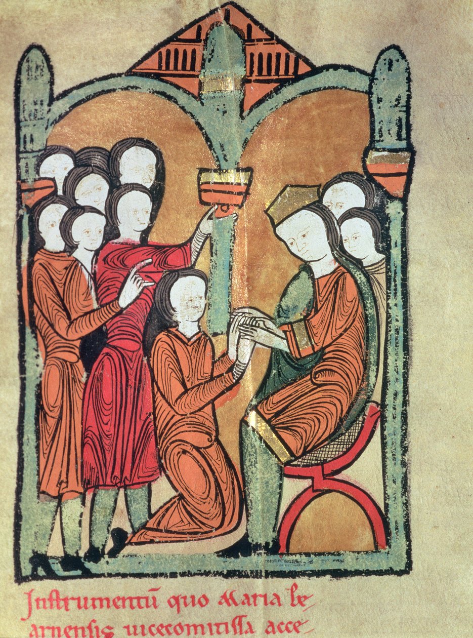Grevinnen av Bearn sverger hyllest til Alfonso II av Aragon, og lover å ikke gifte seg uten hans samtykke, fra manuskriptet kjent som 