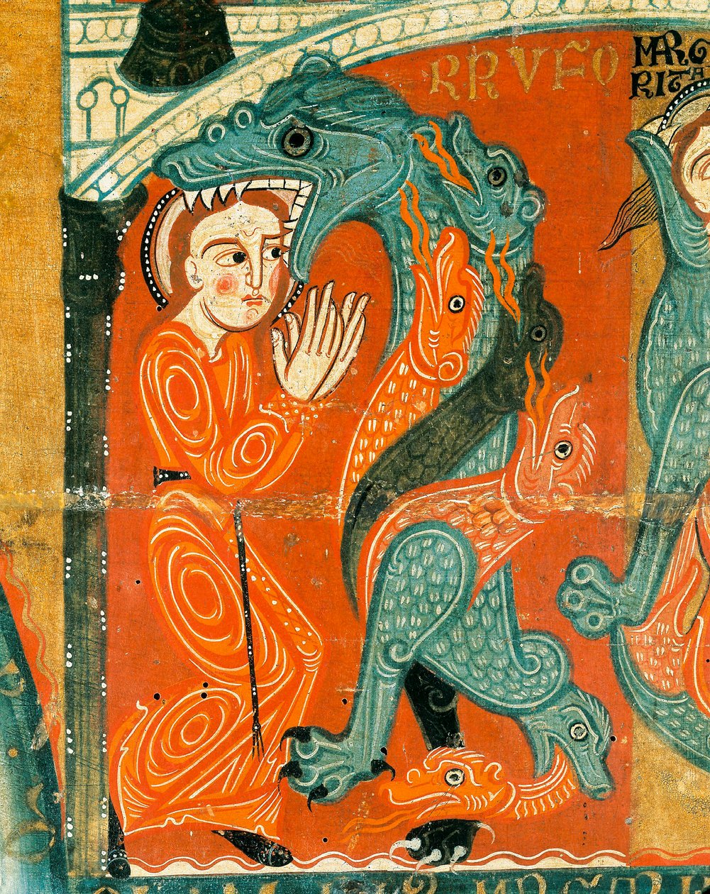 The Martyrdom of St Margaret, detalj (tempera på tre) av Catalan School