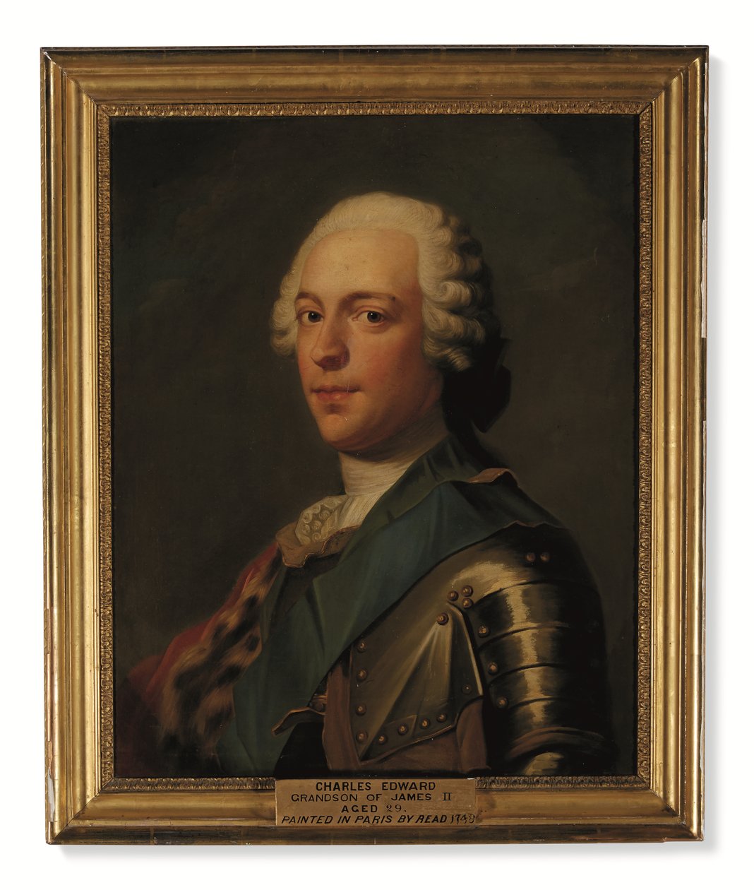 Prins Charles Edward Stuart, i rustning, med blått ramme av strømpebåndsordenen (olje på lerret) av Catherine (attr. to) Read