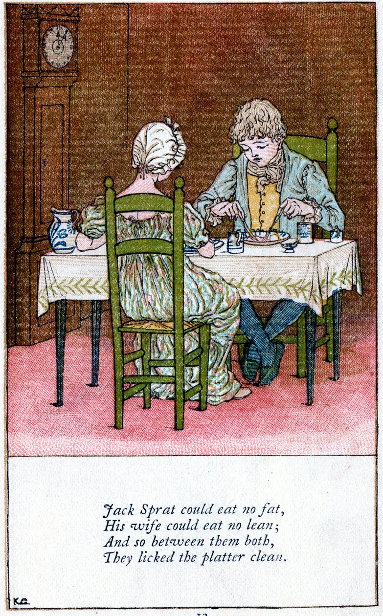 Illustrasjon for "Jack Sprat kunne ikke spise noe fett", Kate Greenaway 1846-1901 av Catherine Greenaway