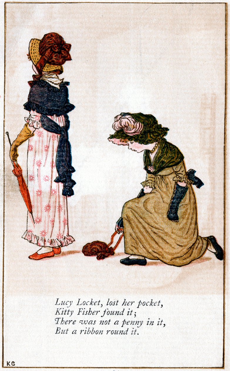 Illustrasjon for "Lucy Locket, mistet veska", Kate Greenaway 1846-1901 av Catherine Greenaway